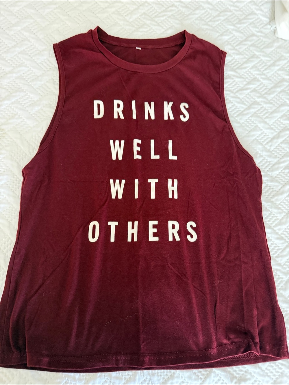 Sleeveless Burgundy Graphic Tank Top - 'Drinks Well With Others'